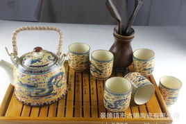景德镇精品陶瓷7头提梁壶茶具套装 红碎花设计与厂家直销优势解析