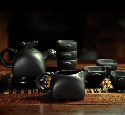 宜兴原矿紫砂茶具套装 大富虎啸、三羊开泰与浪淘沙的匠心之作